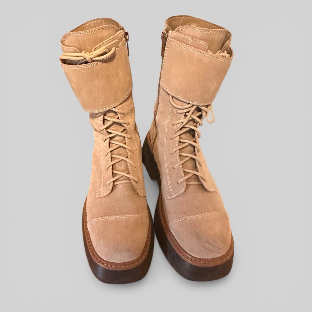 Vince Camuto Tan Suede Platform Lace-Up Boots